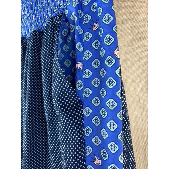 Aerie Blue Satin Boho Print Lounge Pant Comfort Smocked Waist Women's Medium - Picture 4 of 8